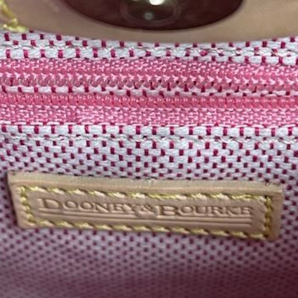 Dooney & Bourke cloth signature handbag/purse w leather straps. Light brown/tan. - Picture 6 of 11